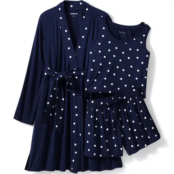Women's Cooling 3 Piece Pajama Set - Robe Tank and Shorts - primary