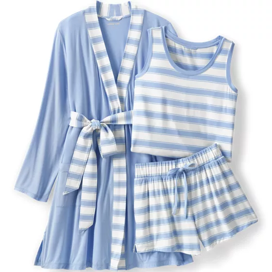 Women's Cooling 3 Piece Pajama Set - Robe Tank and Shorts - primary