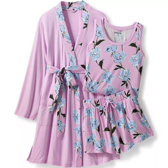 Women's Cooling 3 Piece Pajama Set - Robe Tank and Shorts - primary