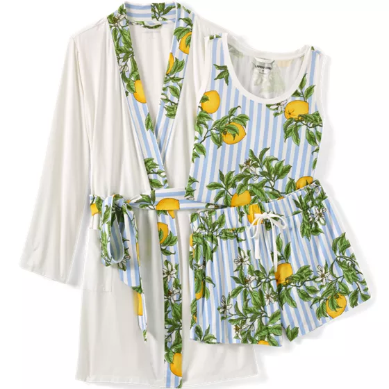 Women's Cooling 3 Piece Pajama Set - Robe Tank and Shorts - primary