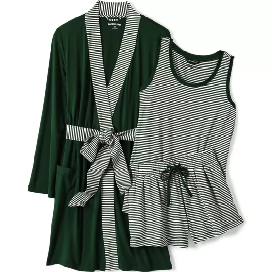 Women's Cooling 3 Piece Pajama Set - Robe Tank and Shorts - primary