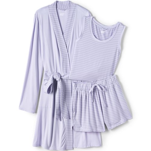 Women's Cooling 3 Piece Pajama Set - Robe Tank and Shorts