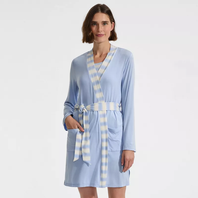 Women's Cooling 3 Piece Pajama Set - Robe Tank and Shorts, Front