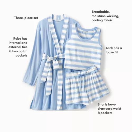 Women's Cooling 3 Piece Pajama Set - Robe Tank and Shorts, alternative image