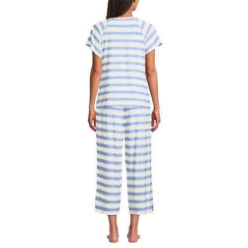  Lands' End Pyjama-set Mit 3/4-hose Und Cooling-finish, Damen, Größe:32-34 Petite, Blau, Elasthan/viskose-mischung, By Lands' End 