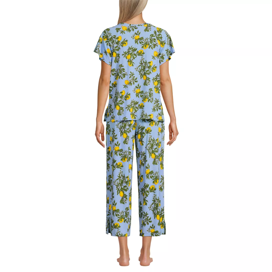 Women's Cooling Pajama Set - Short Sleeve Top and Crop Pants