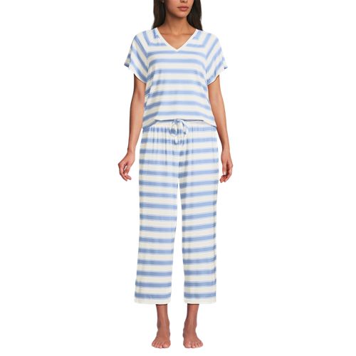  Lands' End Pyjama-set Mit 3/4-hose Und Cooling-finish, Damen, Größe:32-34 Petite, Blau, Elasthan/viskose-mischung, By Lands' End 