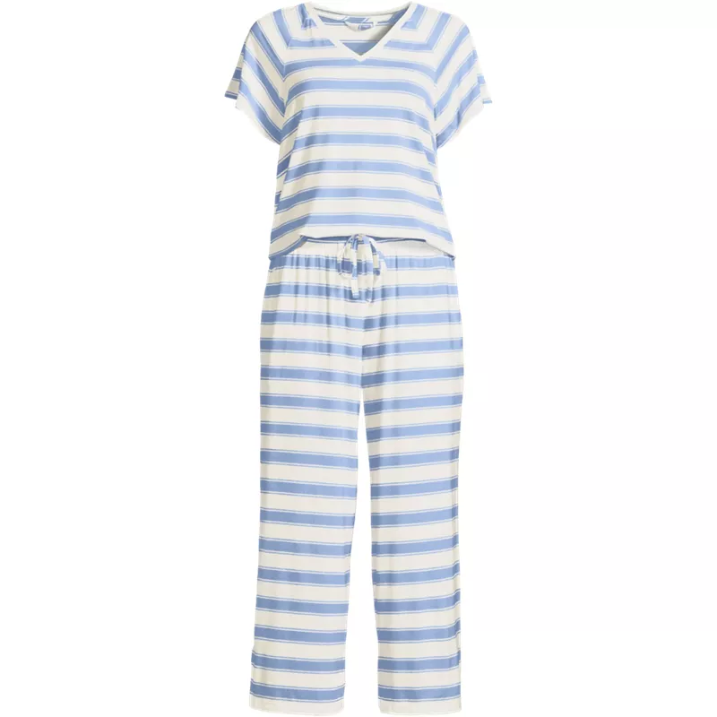 Women's Cooling Pajama Set - Short Sleeve Top and Crop Pants, Front