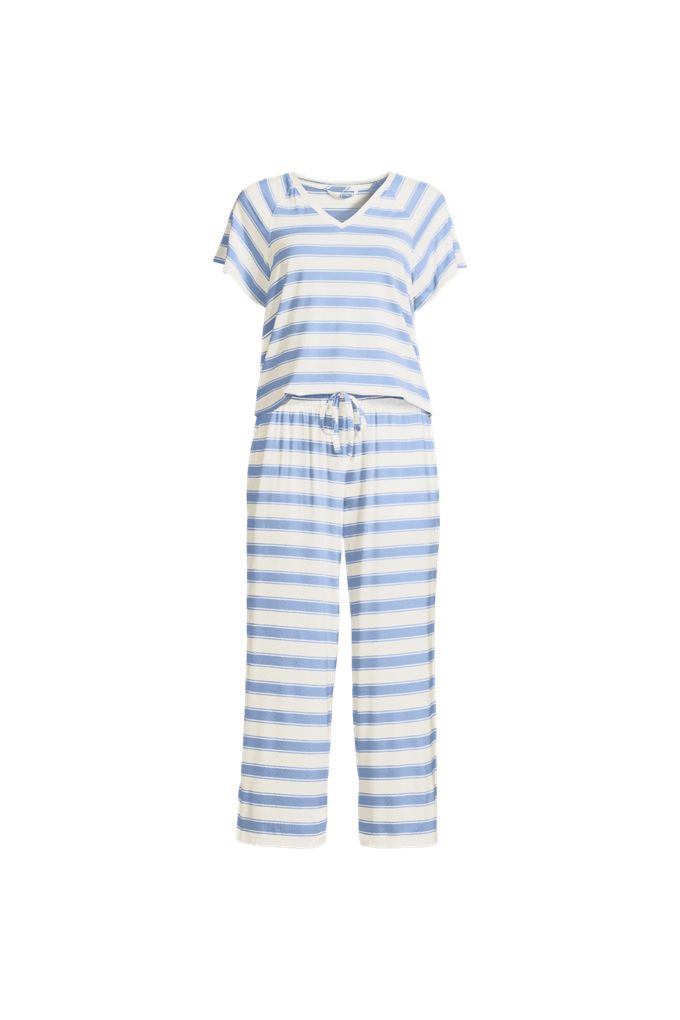 Lands' End Women's Tall Cooling Pajama Set - Short Sleeve Top And Crop Pants In Blue