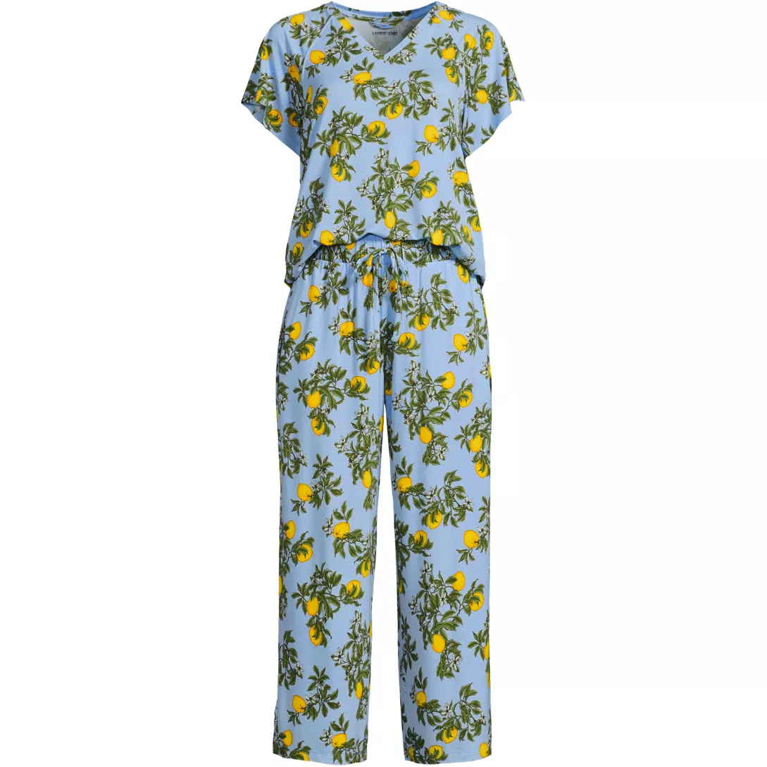 Women's Cooling Pajama Set - Short Sleeve Top and Crop Pants