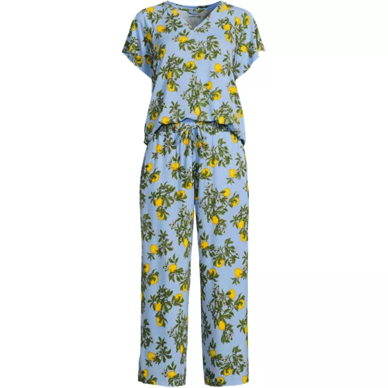 Women's Cooling Pajama Set - Short Sleeve Top and Crop Pants - primary