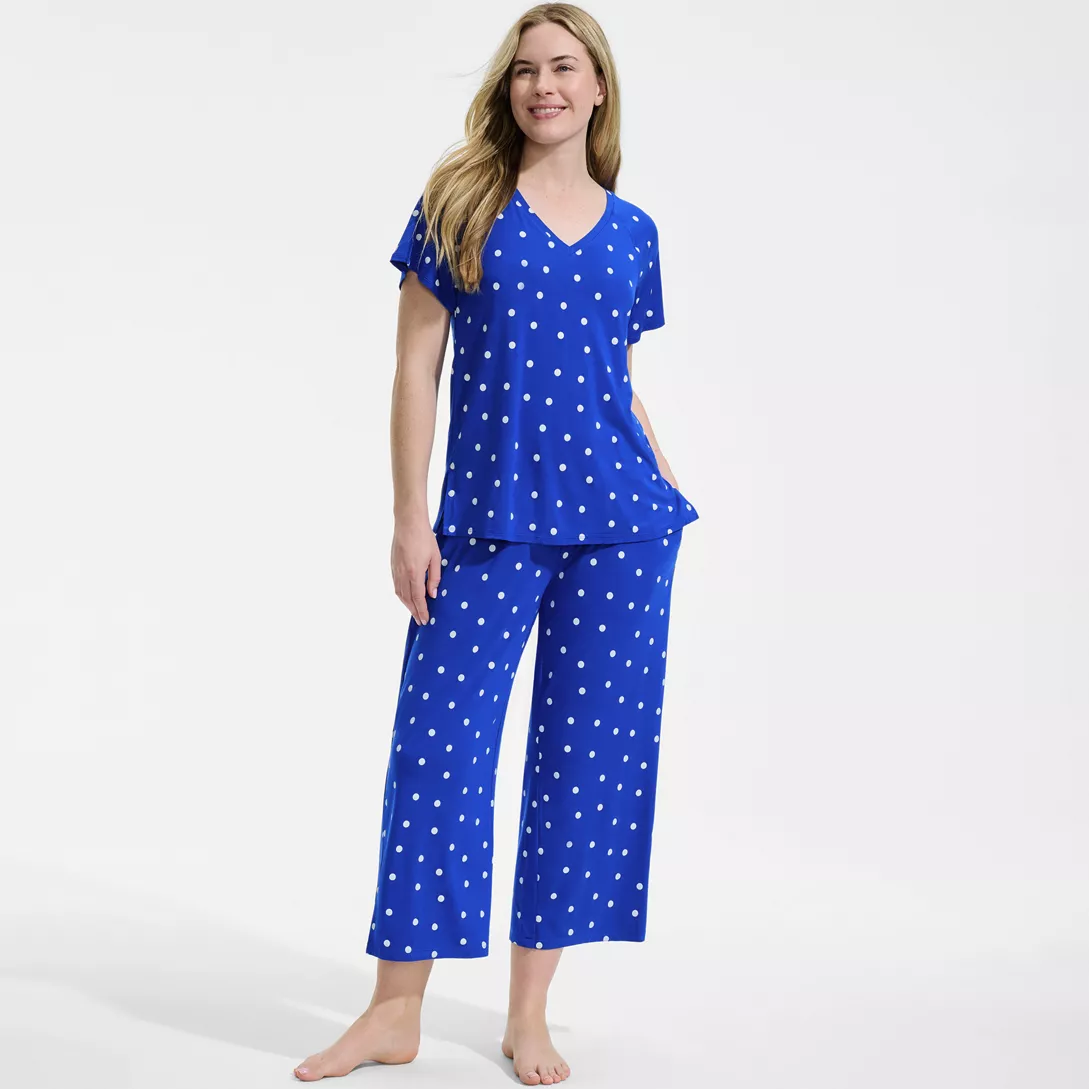 Women's Cooling Pajama Set - Short Sleeve Top and Crop Pants