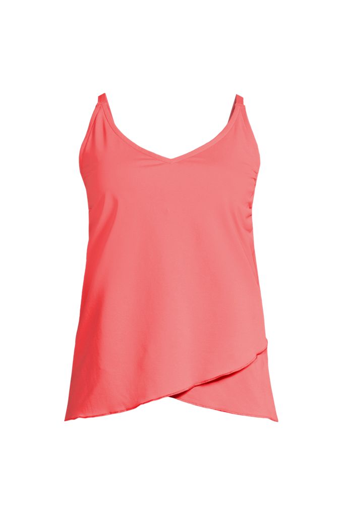 Lands' End Women's Plus Size Long Torso Tulip Hem Tankini Top In Pink