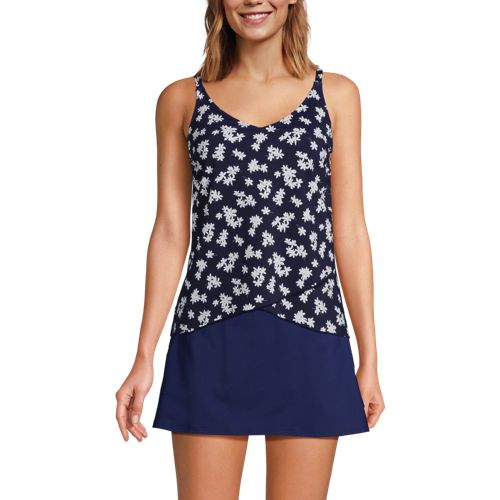  Lands' End Gemustertes Tankinitop Mit Tulpensaum Chlorresistent, Damen, Größe:32-34 Regular, Blau, Nylon-mischung, By Lands' End 
