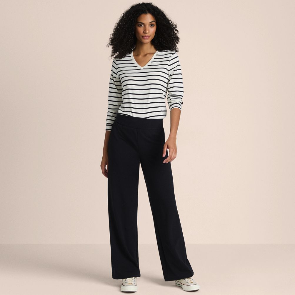 Lands' End Women's Tall Starfish Mid Rise Slim Leg Elastic Waist Pull On  Pants - Medium Tall - Deep Sea Navy