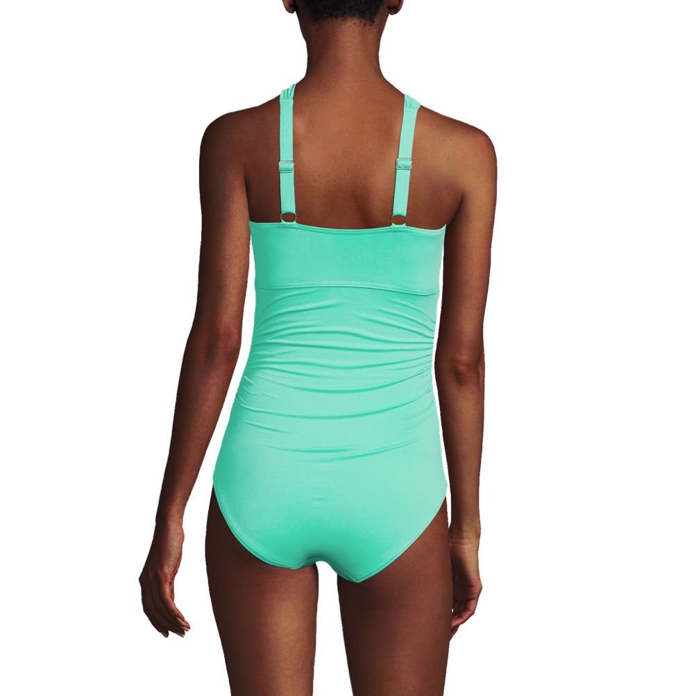 Lands' End Women's Chlorine Resistant Tummy Control Cap Sleeve X-Back One  Piece Swimsuit