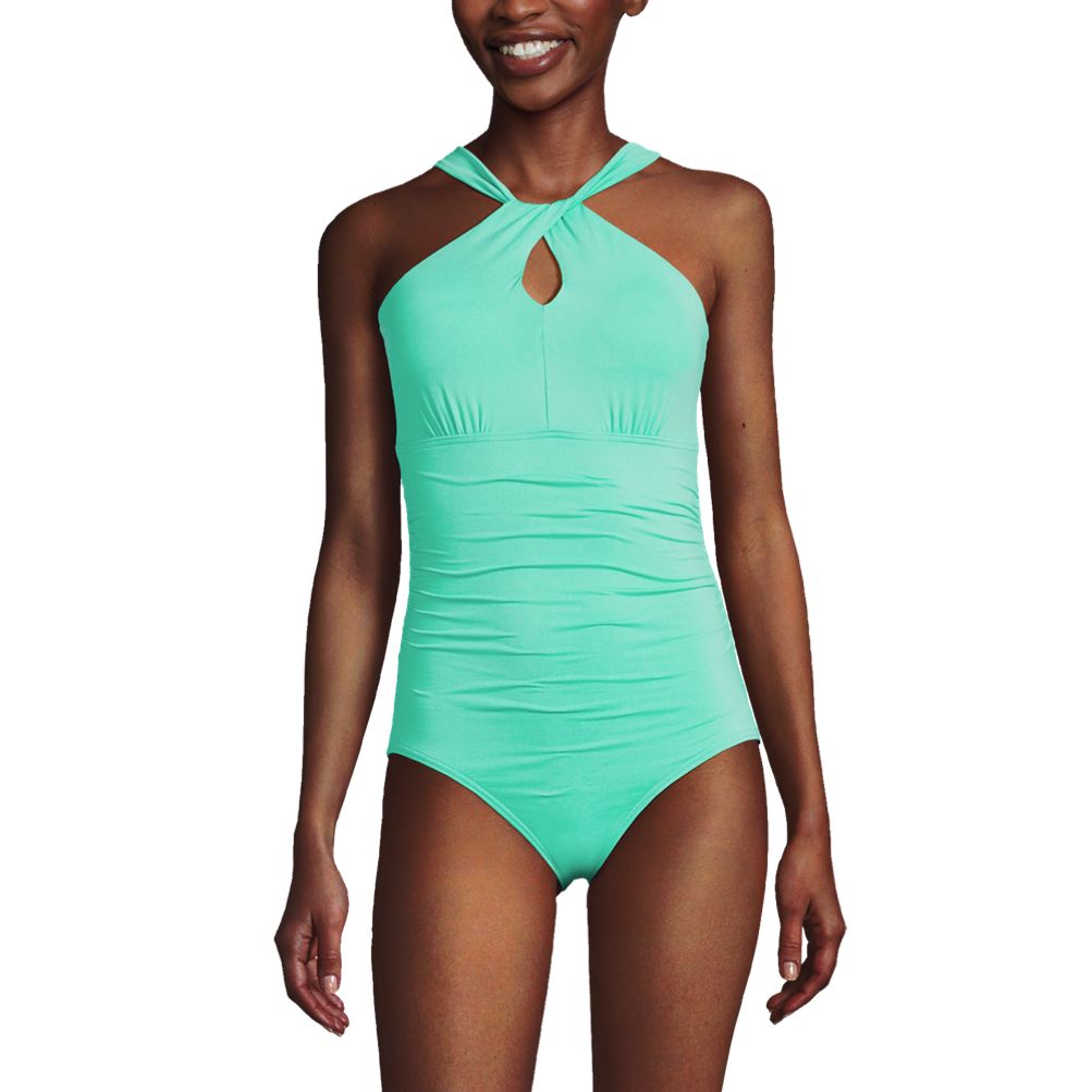 Women s Chlorine Resistant High Neck Multi Way One Piece Swimsuit Lands End