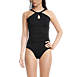 Women's Chlorine Resistant High Neck to One Shoulder Multi Way One Piece Swimsuit, Front