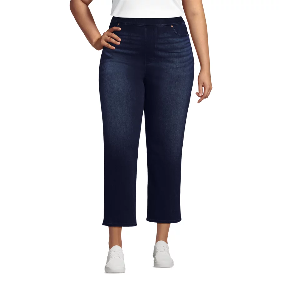 Women's Starfish High Rise Knit Denim Straight Crop Jeans view 2