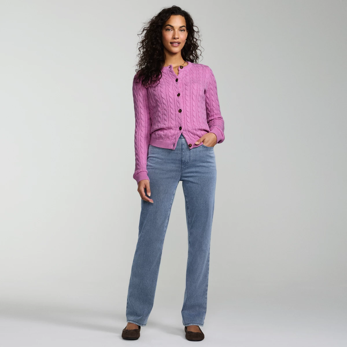 Women's Tall Starfish High Rise Knit Denim Straight Jeans — Light Brook by Lands' End