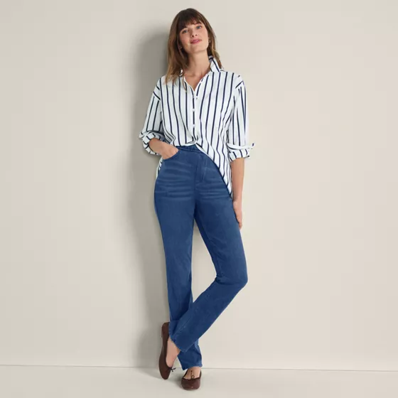 Women's Starfish High Rise Knit Denim Straight Jeans - primary