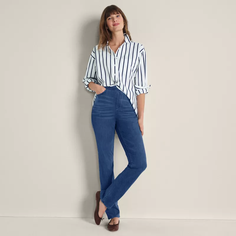 Women's Starfish High Rise Knit Denim Straight Jeans, alternative image