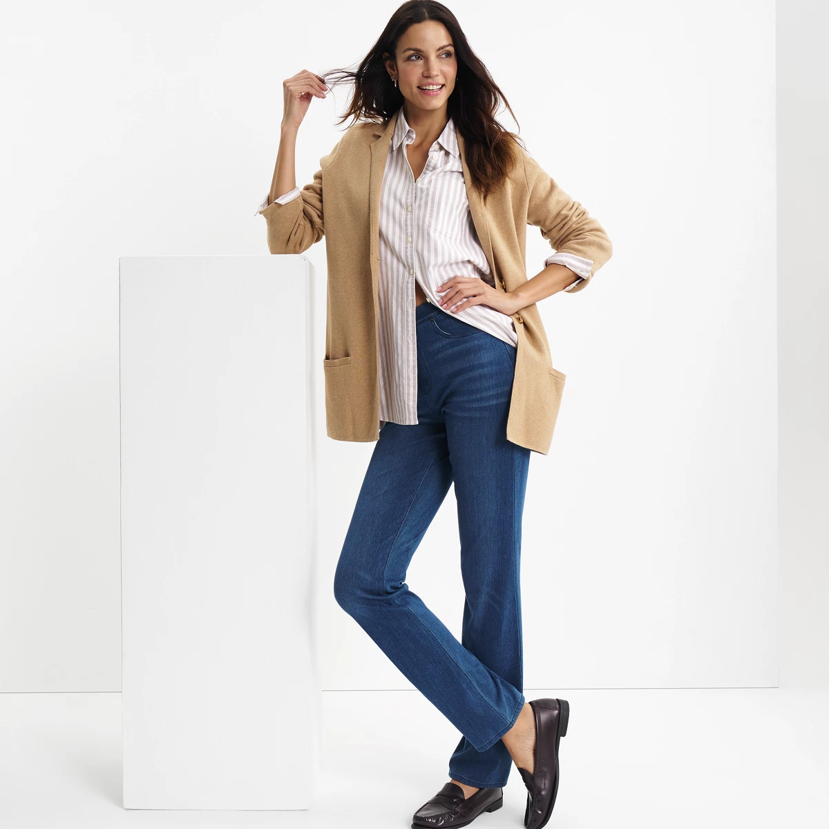 Women's Tall Starfish High Rise Knit Denim Straight Jeans — Medium Sea Blue by Lands' End