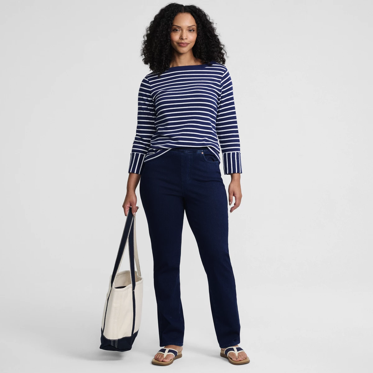 Women's Tall Starfish High Rise Knit Denim Straight Jeans — Dark Indigo by Lands' End