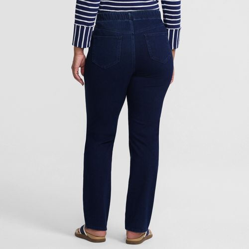  Lands' End High Waist Straight Knit Starfish Jeans, Damen, Größe:32-34 Regular, Blau, Baumwoll-mischung/polyester-mischung, By Lands' End 