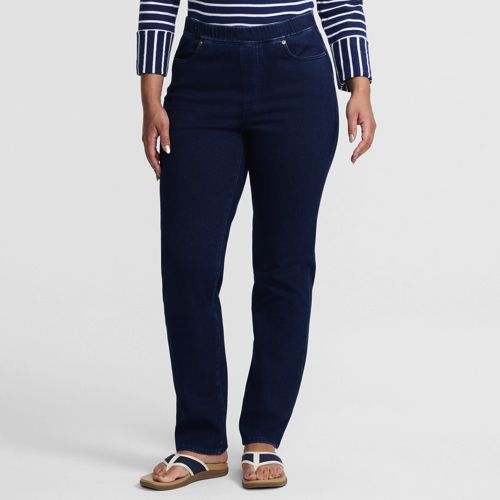  Lands' End High Waist Straight Knit Starfish Jeans, Damen, Größe:32-34 Regular, Blau, Baumwoll-mischung/polyester-mischung, By Lands' End 