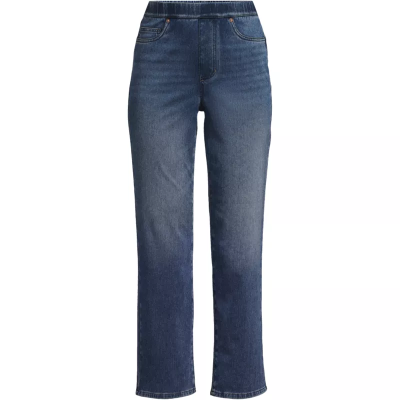 Women's Plus Size Starfish High Rise Knit Denim Straight Crop Jeans, Front