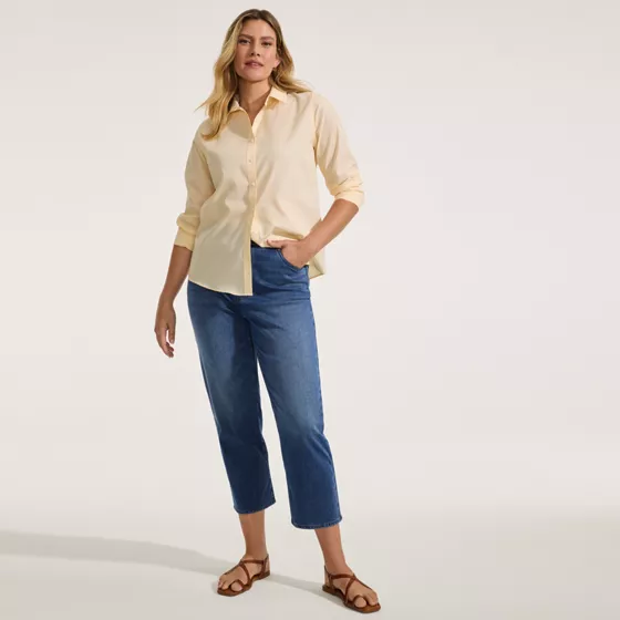 Women's Starfish High Rise Knit Denim Straight Crop Jeans - primary