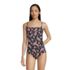 Women's Chlorine Resistant Smocked Square Neck One Piece Swimsuit with Adjustable Straps, Front