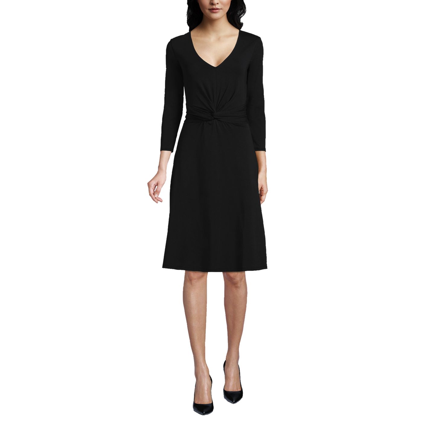 Women's Lightweight Cotton Modal 3/4 Sleeve Fit and Flare V-Neck Dress