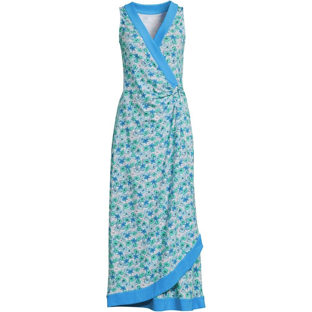 Blue Cotton Maxi Sleeveless Long Dress