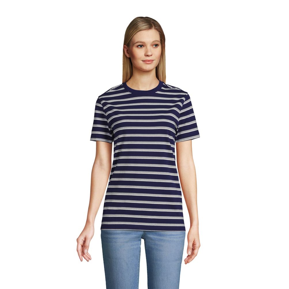 LINEN STRIPE CREW NECK TEE