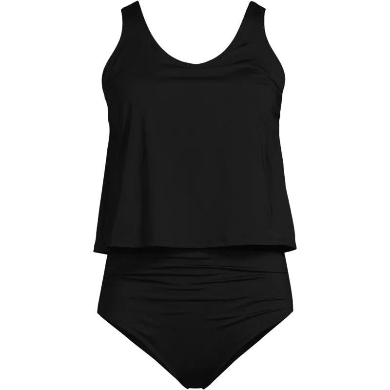 Women's Long Torso Chlorine Resistant V-neck One Piece Fauxkini Swimsuit, Front
