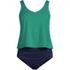 Women's Chlorine Resistant V Neck One Piece Fauxkini Swimsuit, Front