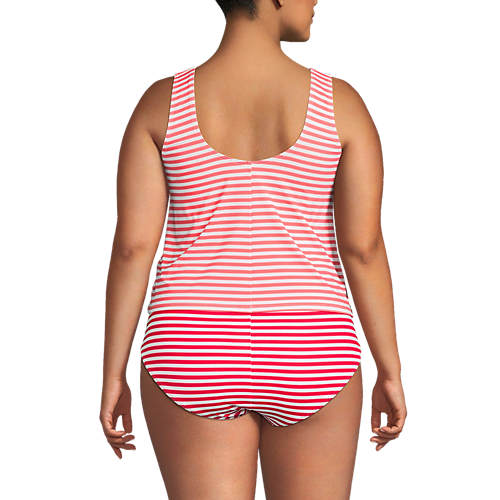 Women's Plus Size Chlorine Resistant One Piece Fauxkini Swimsuit - Secondary