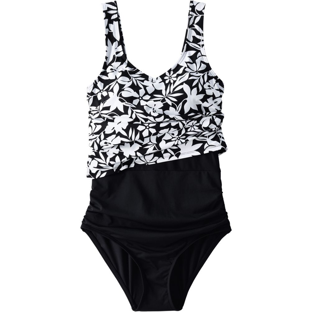 Lands End Swimsuit Black 22W DDD F Cup One Piece Bathing Suit