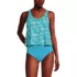 Women's Long Torso Chlorine Resistant One Piece Fauxkini Swimsuit, Front