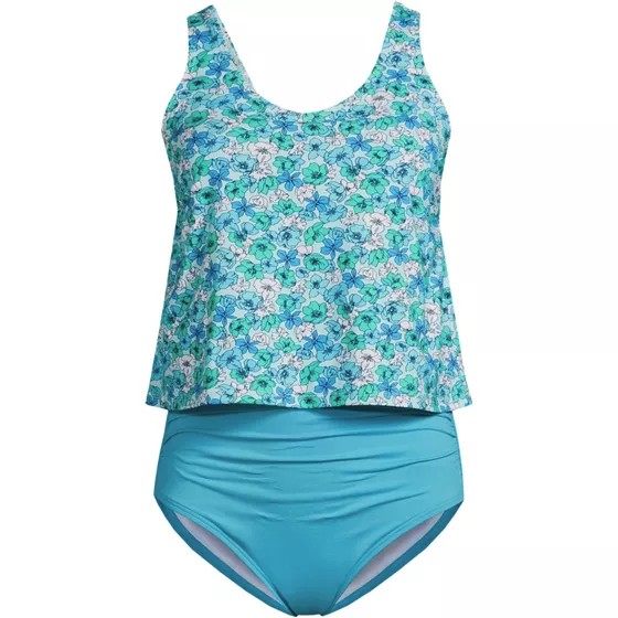 Women's Chlorine Resistant One Piece Fauxkini Swimsuit Faux Tankini Top - primary