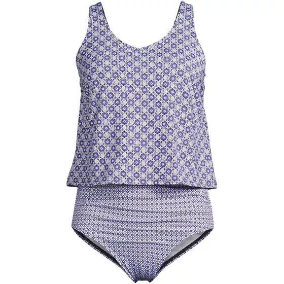 Women's Chlorine Resistant One Piece Fauxkini Swimsuit Faux Tankini Top - primary