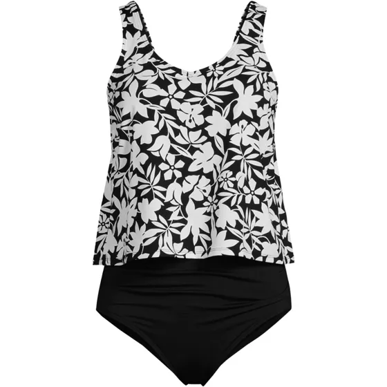 Women's Chlorine Resistant One Piece Fauxkini Swimsuit Faux Tankini Top - primary
