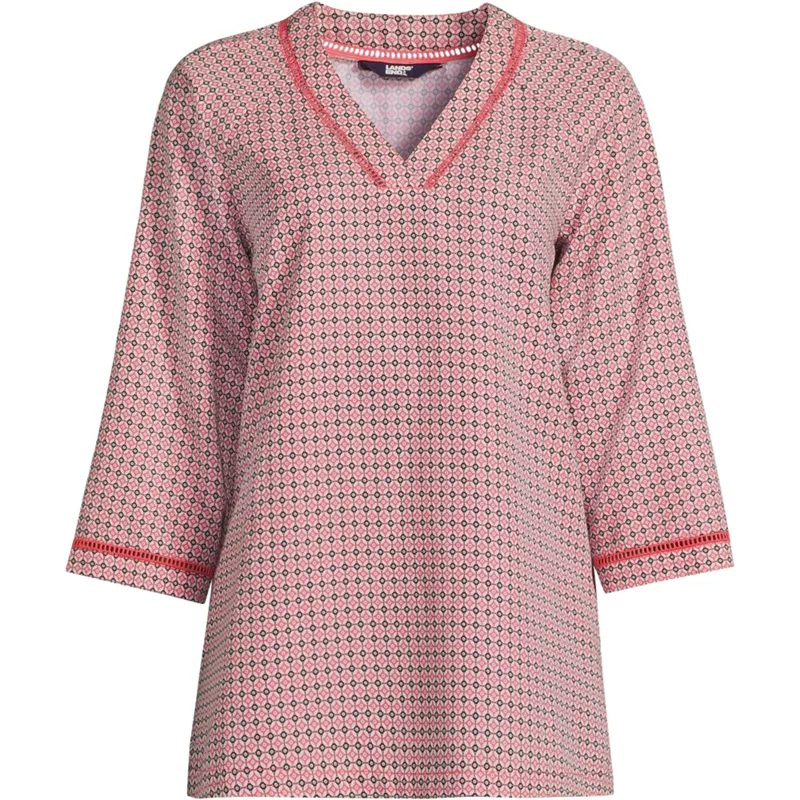 Women's Rayon 3/4 Sleeve V-neck Tunic Top, Front