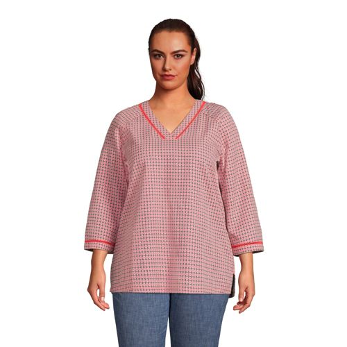 売れ筋商品|||ランズエンド カットソー トップス レディース Women's Plus Size 3/4 Sleeve Cotton Supima Tunic Baltic teal 512366_LEPP_LS_3XC