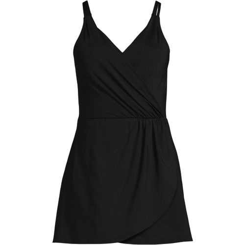 Women's V-neck Tulip Wrap Swim Dress One Piece Swimsuit, Front