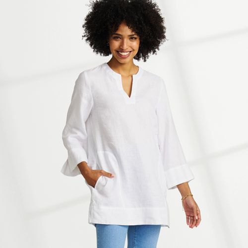 Women's Petite Three Quarter Sleeve Linen Tunic Lands' End