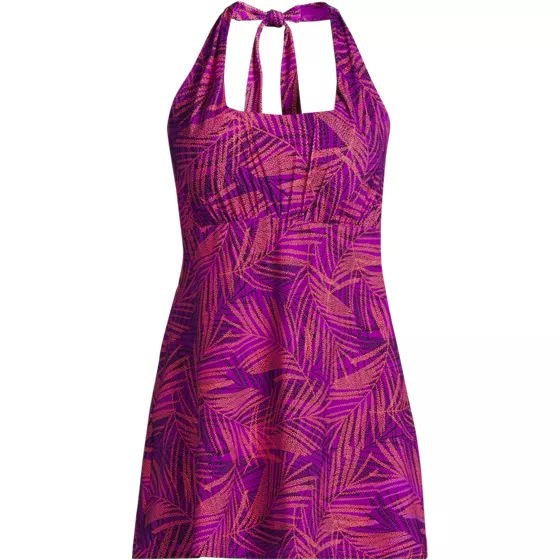 Women's Chlorine Resistant Square Neck Halter Swim Dress One Piece Swimsuit - primary