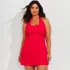 Women's Plus Size Square Neck Halter Swim Dress One Piece Swimsuit, Front